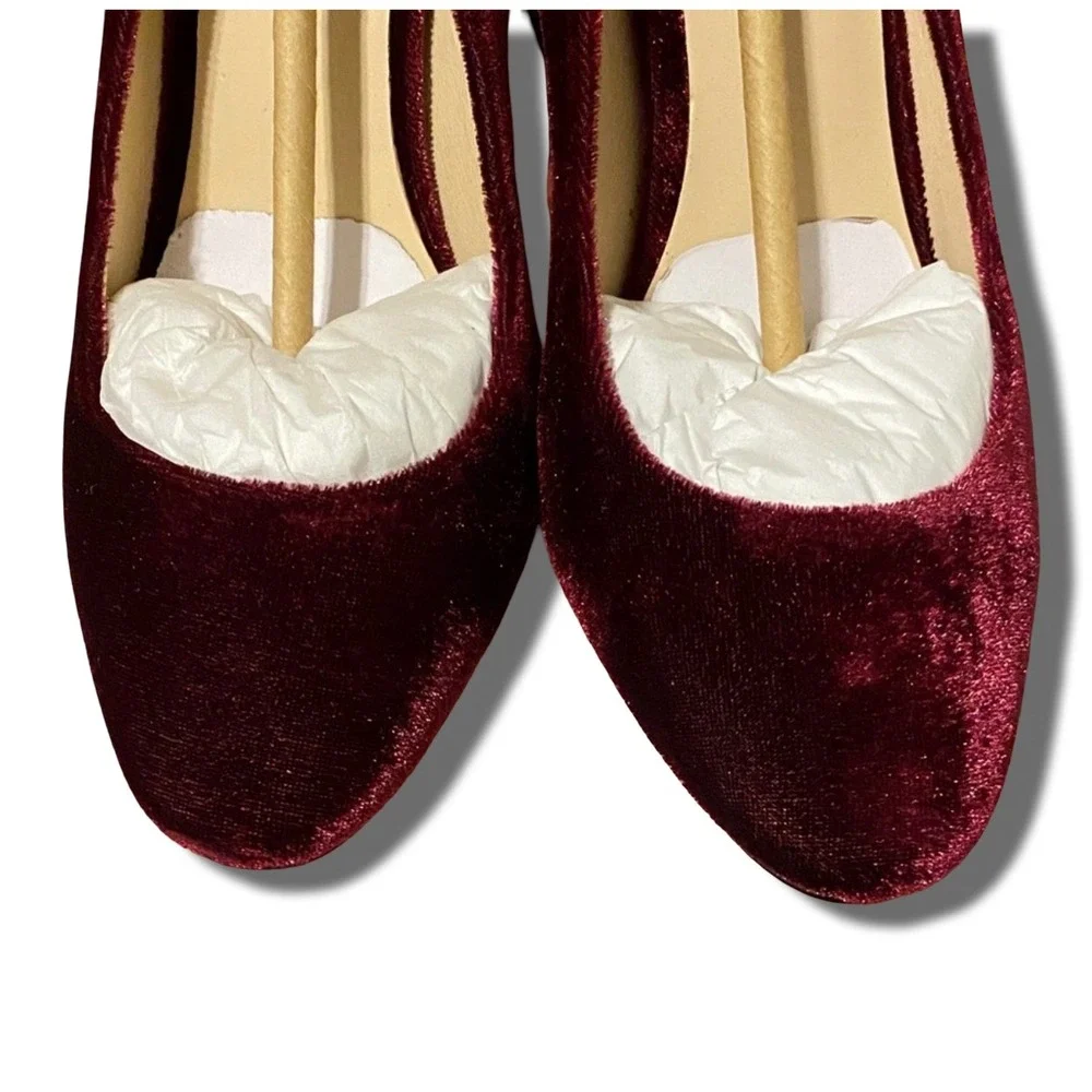 Kate Spade Sybil Pump Cherrywood Burgundy Velvet Gold Rhinestone Block Heel 8.5M